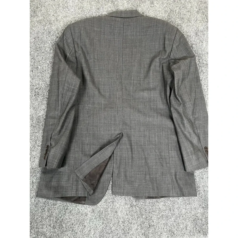 Brooks Brothers 346‎ Stretch Gray Checked 97% Wool 3%L ycra Two Button Size 46 L